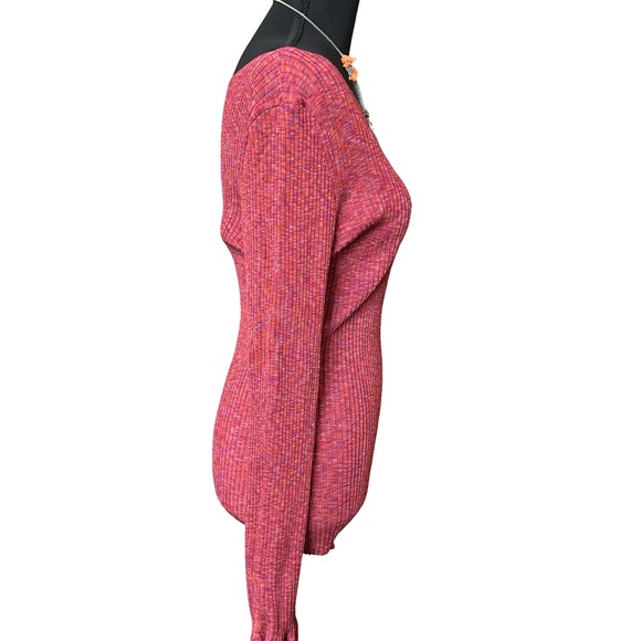 Theory Cabled Print Ribbed Boat Neck Sweater Top SUNSET MULTI Size M - Picture 4 of 11